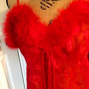 Sexy Seductive Wear NWOT Cinema Exoile Lingerie Large Red Feathery Trim!
